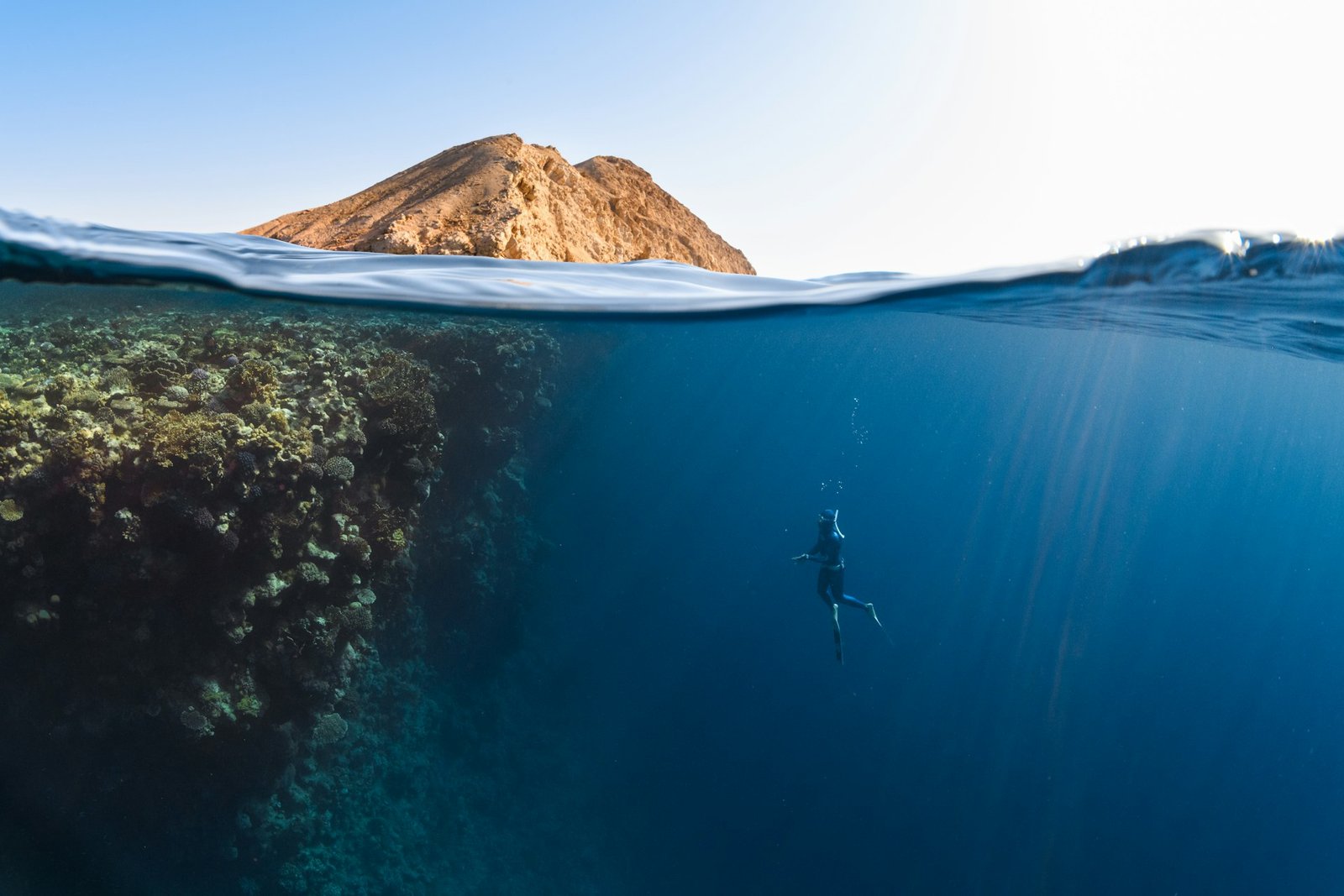 Underwater adventure in clear blue water